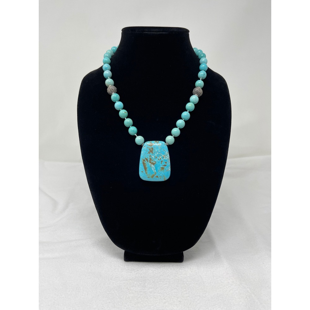 Turquoise Bead Pendant Necklace Women OS Silver 925 Blue Excellent Southwestern